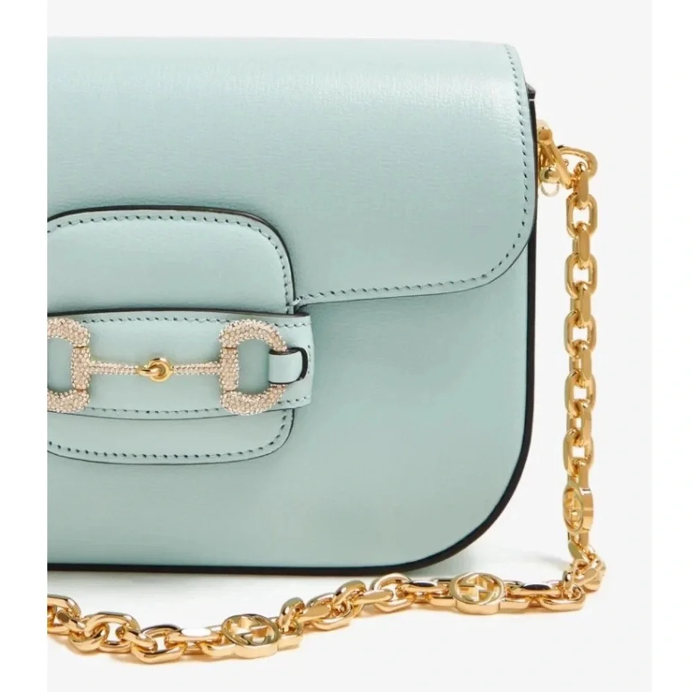 GUCCI Azalea Calfskin Crystal GG Monogram Mini Horsebit 1955 Bag - Picture 7 of 9